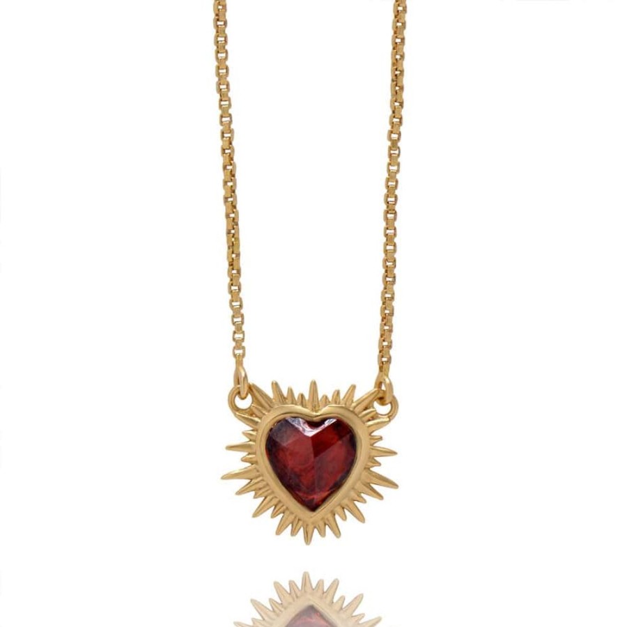 Necklaces Rachel Jackson | Electric Love Mini Garnet Heart Necklace