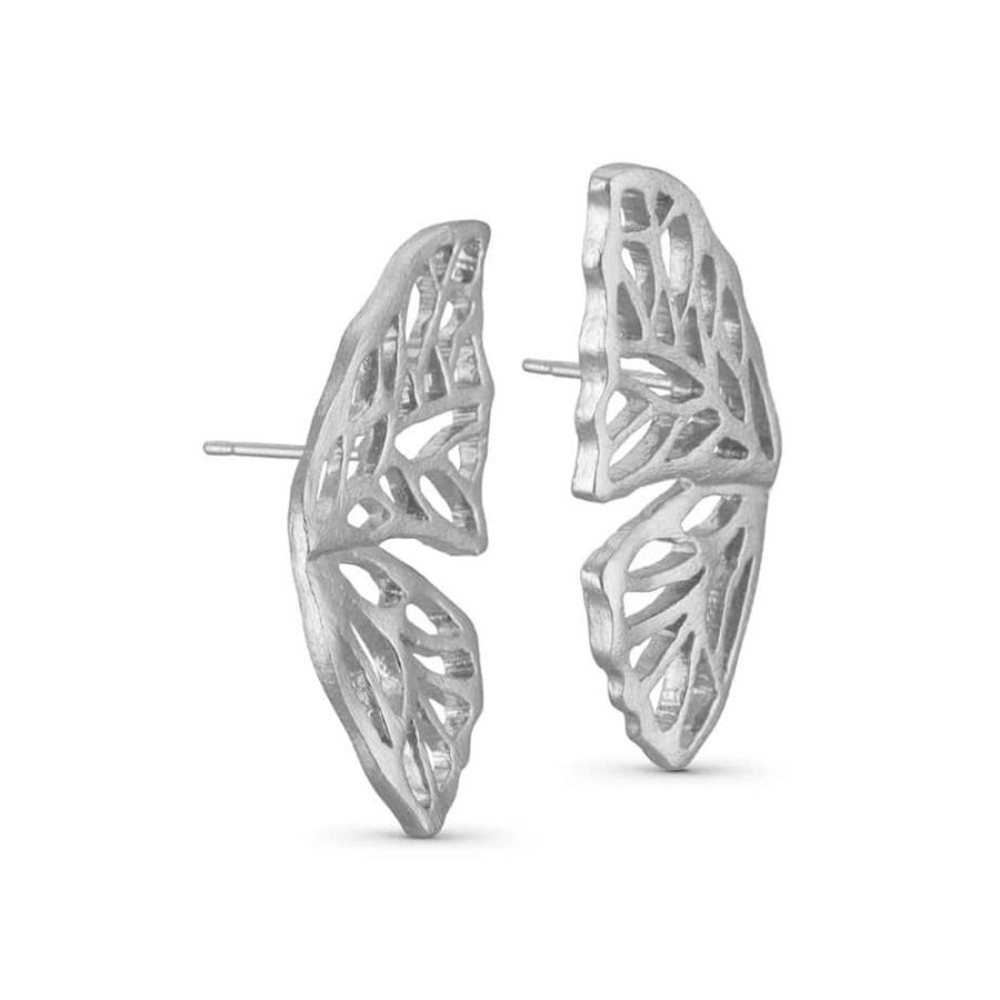 Earrings Pure By Nat | Silver Plated Butterfly Wing Stud Earring