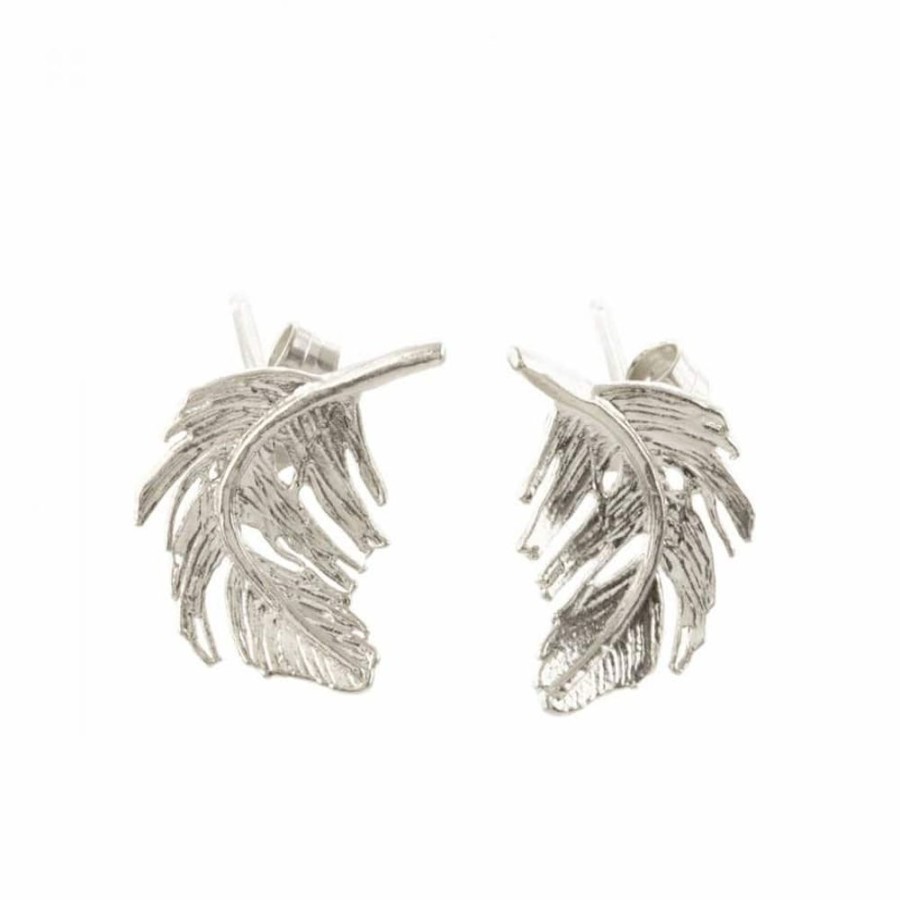 Earrings Alex Monroe | Alex Monroe Silver Feather Stud Earrings