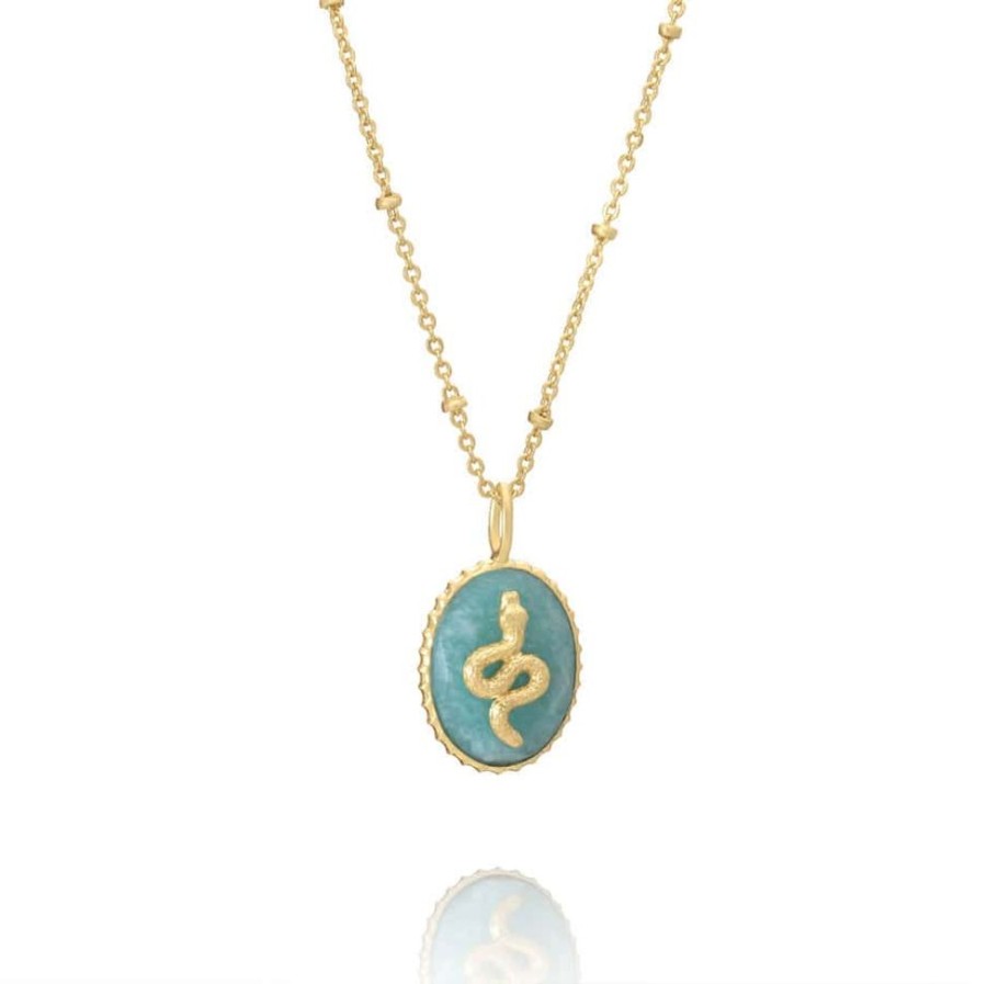 Necklaces Azuni London | Azuni Medusa Gemstone And Snake Motif Pendant: Amazonite