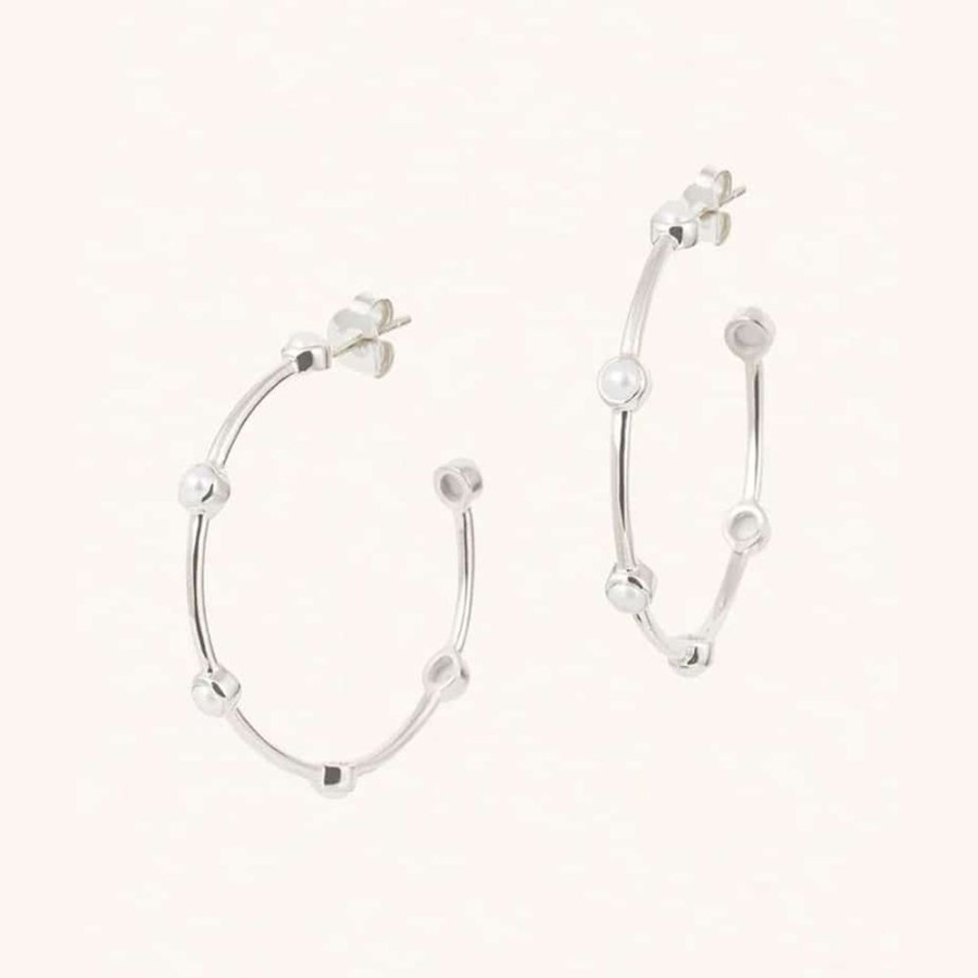 Earrings Luceir Jewellery | Silver Pearl Studded Hoop Earring Large