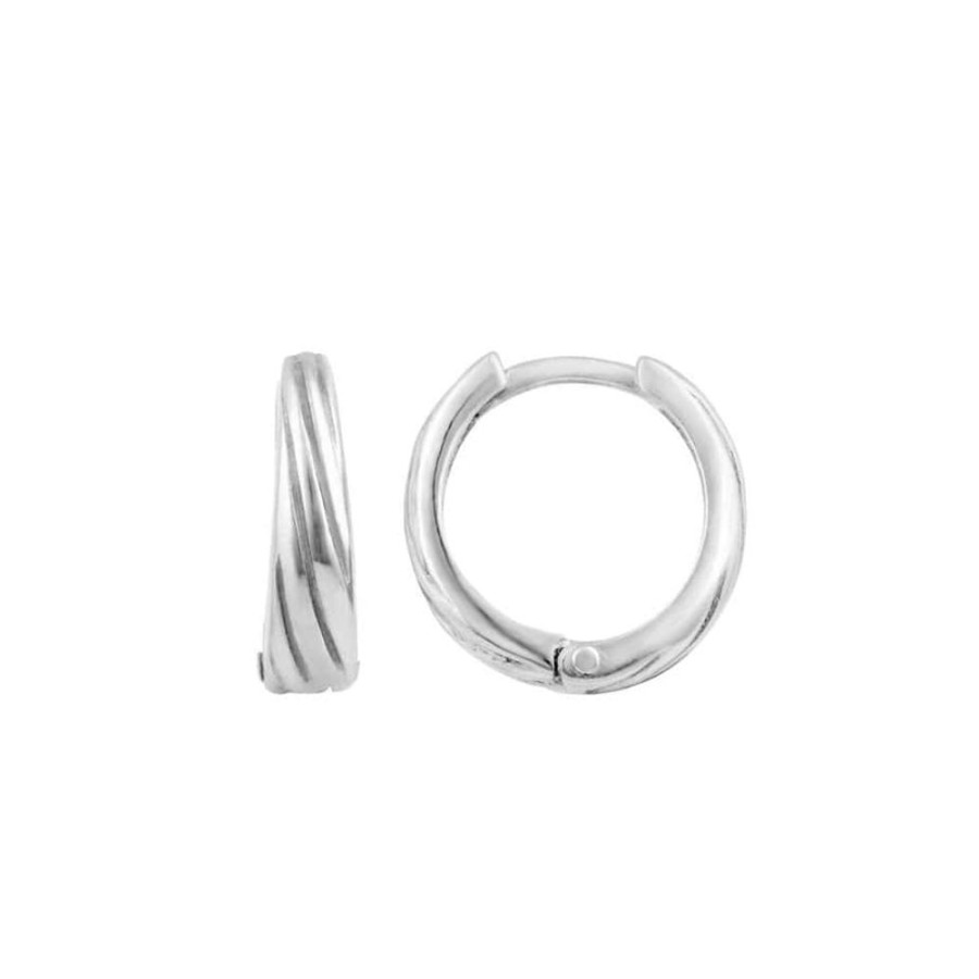 Earrings Silverado Classics | Silver Ridged Texture Huggie Hoop