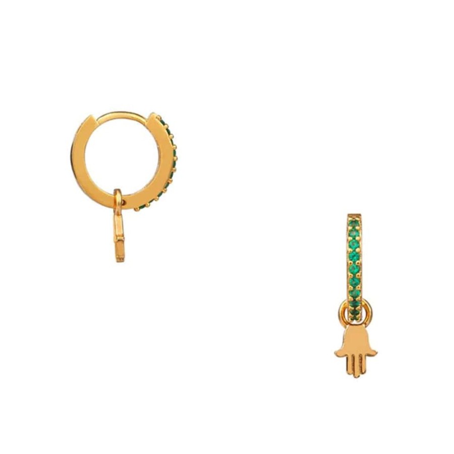 Earrings Orelia | Hamsa Hand Huggie Hoop Earrings With Emerald Pave