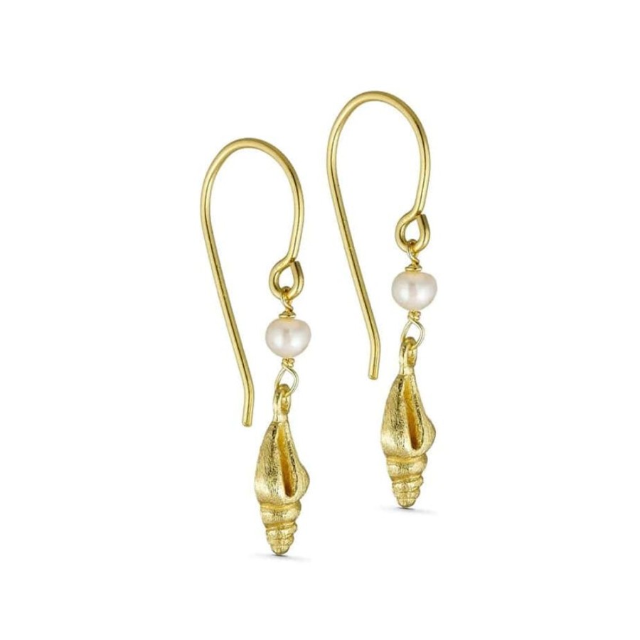 Earrings Pure By Nat | Pearl And Shell Drop Earrings - Gold Plated