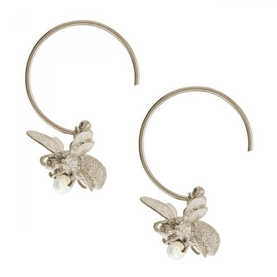 Earrings Alex Monroe | Alex Monroe Silver Bee Hoop Earrings