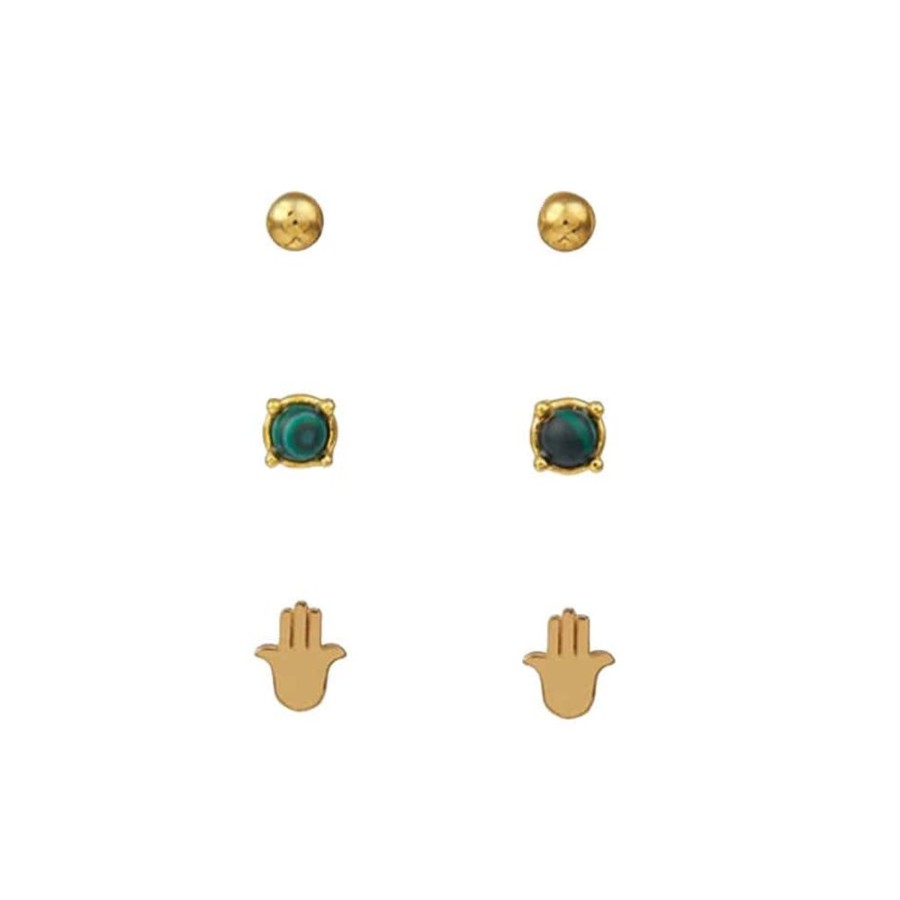 Earrings Orelia | Malachite & Hamsa Hand Earring Set