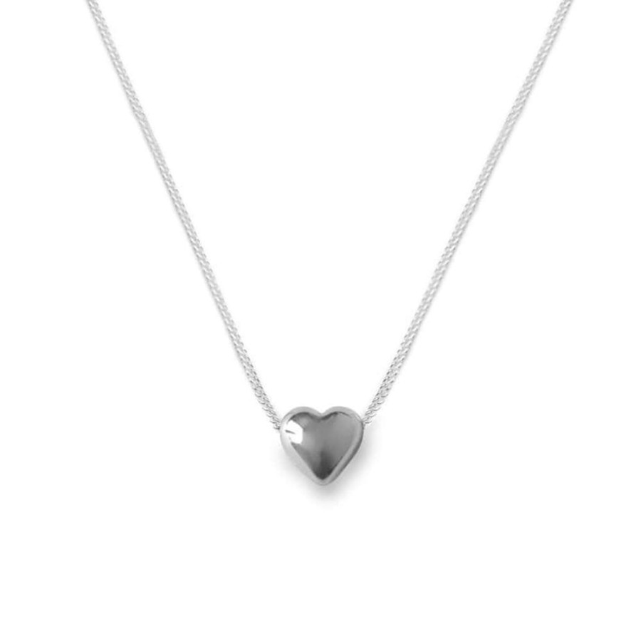 Necklaces Tales From The Earth | Silver Puff Heart Necklace