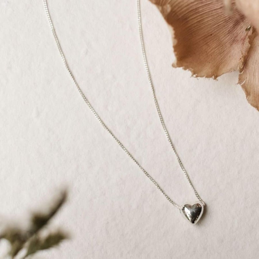 Necklaces Tales From The Earth | Silver Puff Heart Necklace