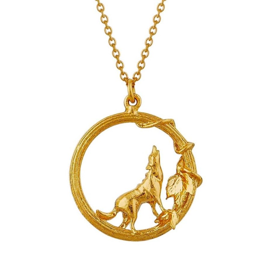 Necklaces Alex Monroe | Alex Monroe Column Loop Necklace With Howling Wolf