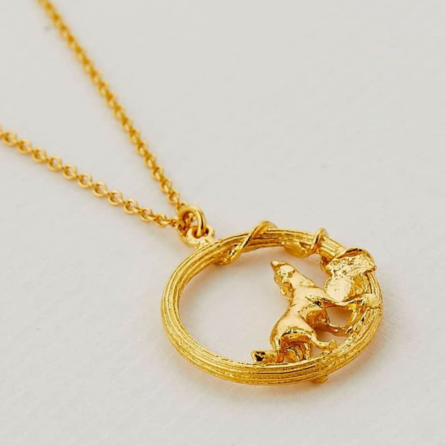 Necklaces Alex Monroe | Alex Monroe Column Loop Necklace With Howling Wolf