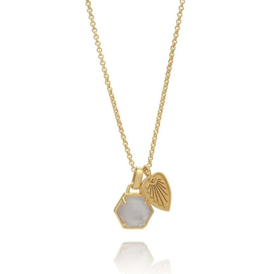 Necklaces Azuni London | Azuni Thea Hexagon Pendant Necklace With Palm Leaf Charm: Mother Of Pearl