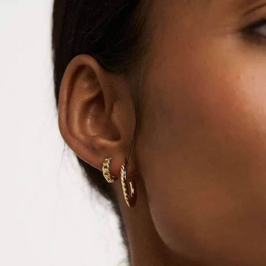 Earrings Orelia | Flat Oval Rope Edge Hoop Earrings