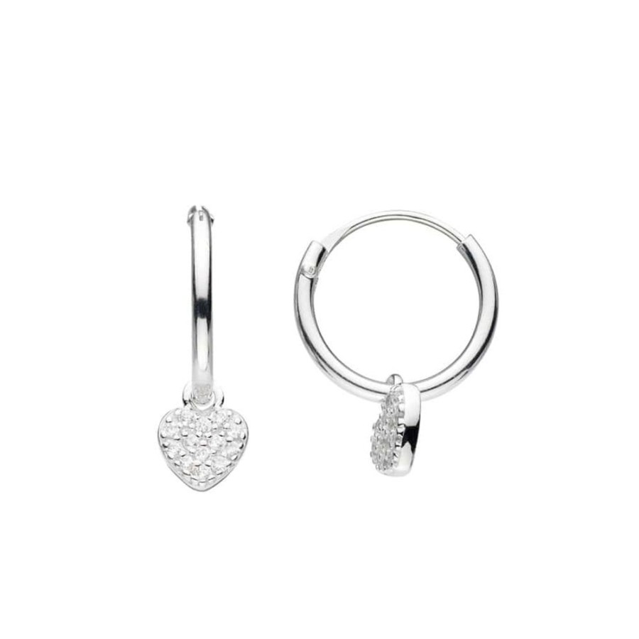 Earrings Silverado Classics | Silver Heart Charm 12Mm Sleeper Hoop Earrings