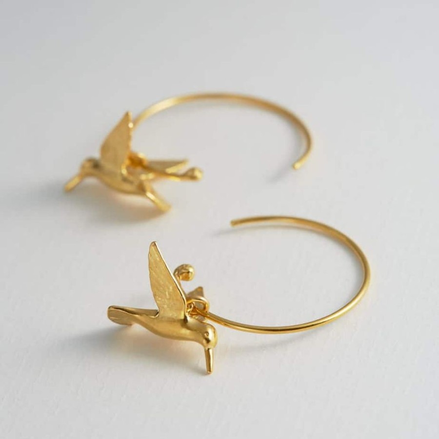 Earrings Alex Monroe | Alex Monroe Hummingbird Hoop Earrings