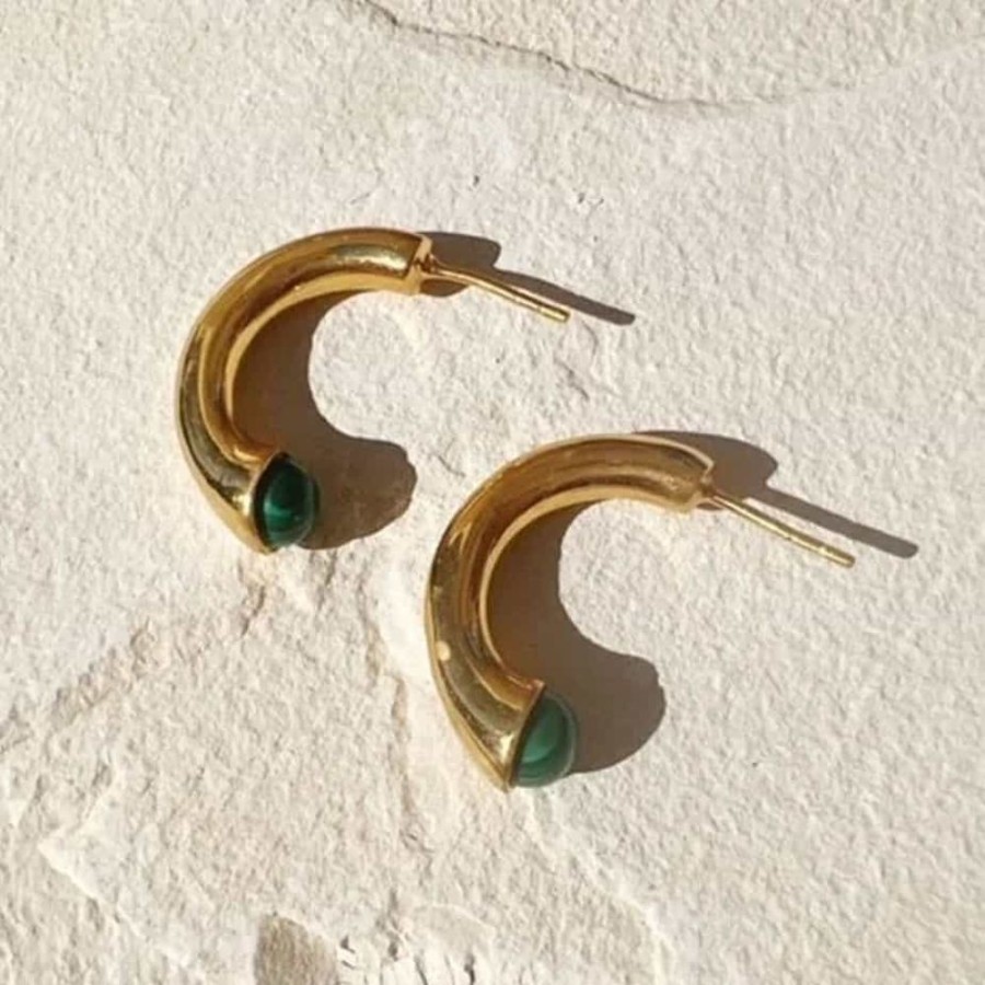 Earrings Shyla | Tuscany Half Hoop Malachite Earrings