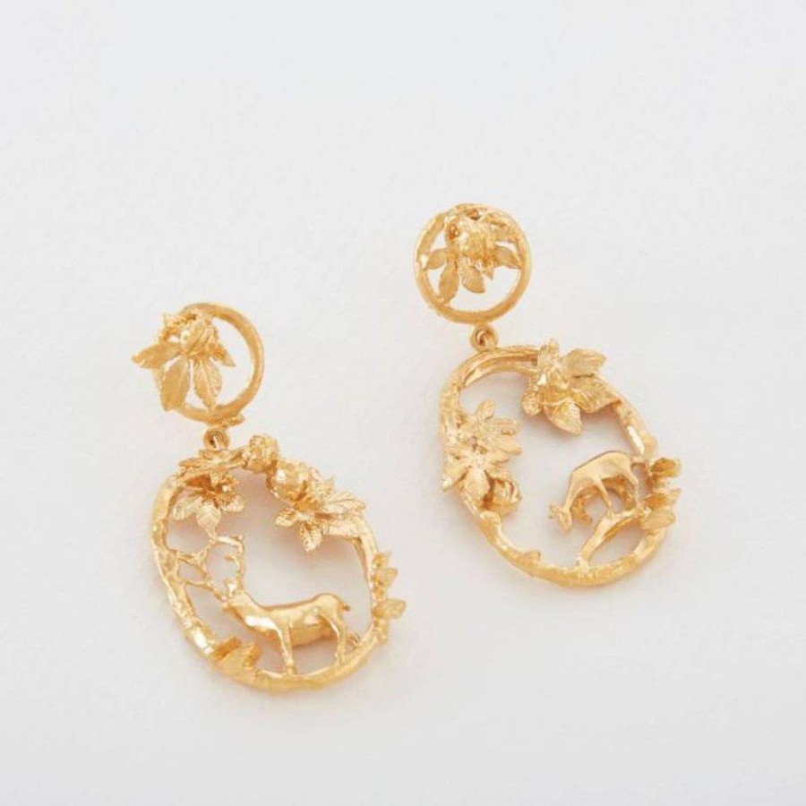 Earrings Alex Monroe | Doe & Stag Oval Loop Drop Earrings