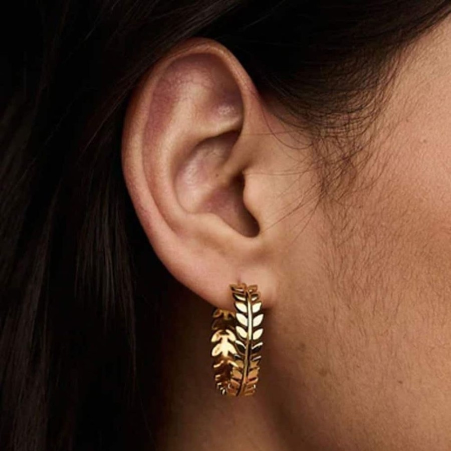 Earrings Orelia | Metal Leaf Hoop Earrings