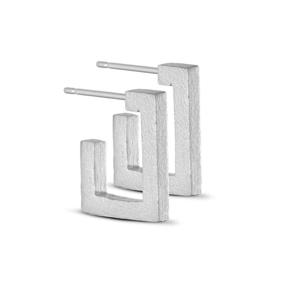 Earrings Pure By Nat | Square Hoop Earring - Silver Plated