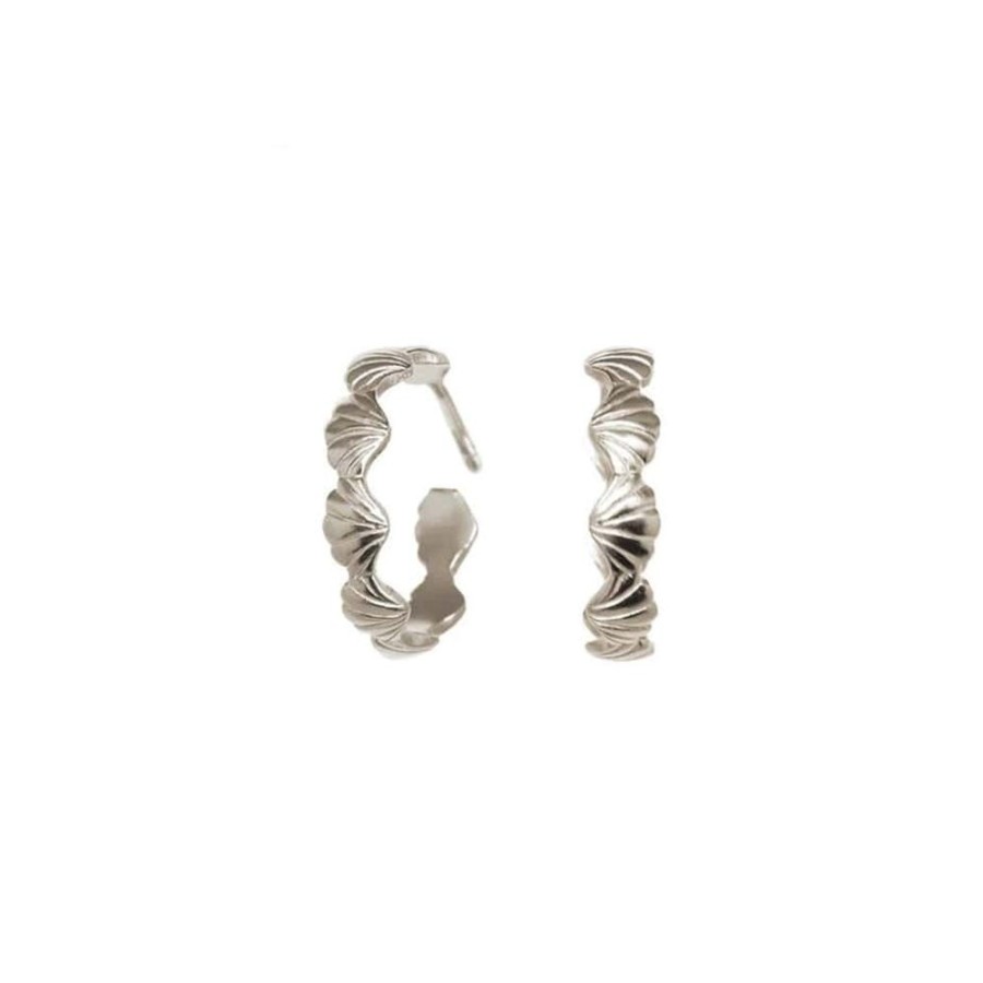 Earrings Rosie Kent | Silver Tiny Shell Light Hoop Earrings