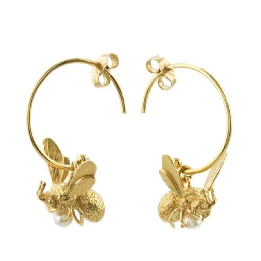 Earrings Alex Monroe | Alex Monroe Flying Bee Hoop Earrings With Pearl