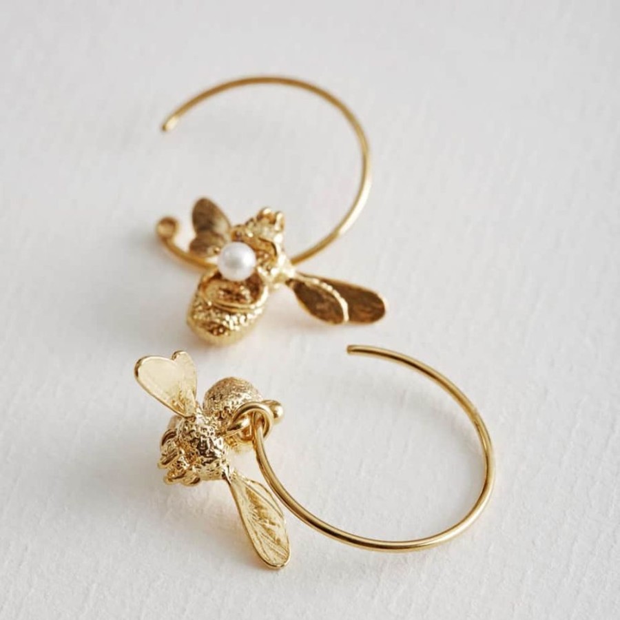 Earrings Alex Monroe | Alex Monroe Flying Bee Hoop Earrings With Pearl