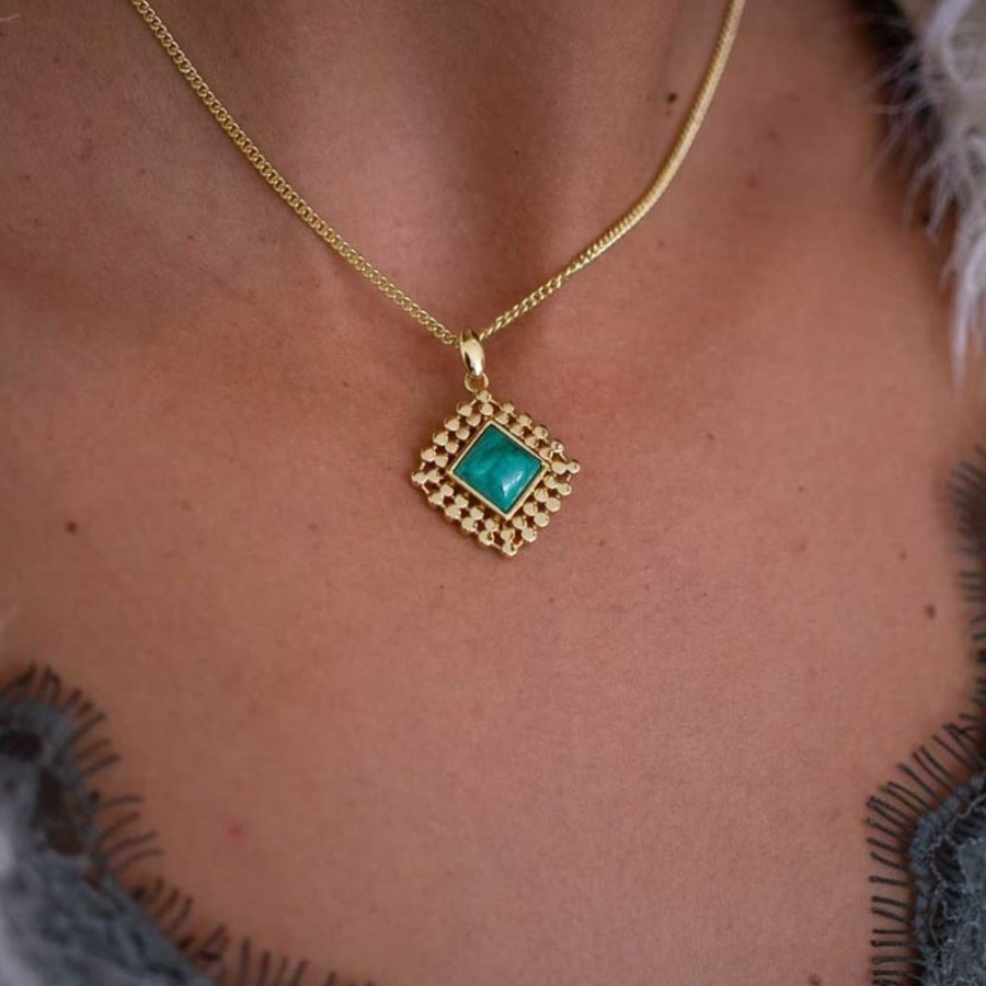 Necklaces Azuni London | Azuni Etrusca Malachite Diamond Drop Necklace