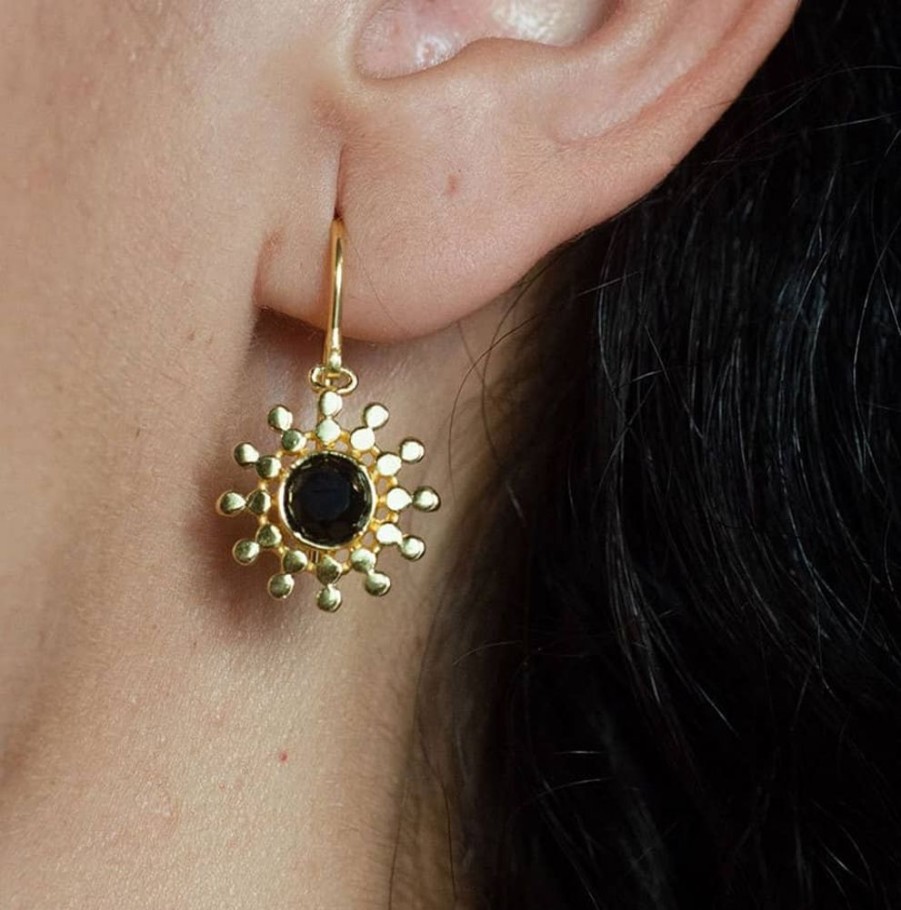 Earrings Azuni London | Azuni Etrusca Small Sun Drop Earrings With Black Onyx