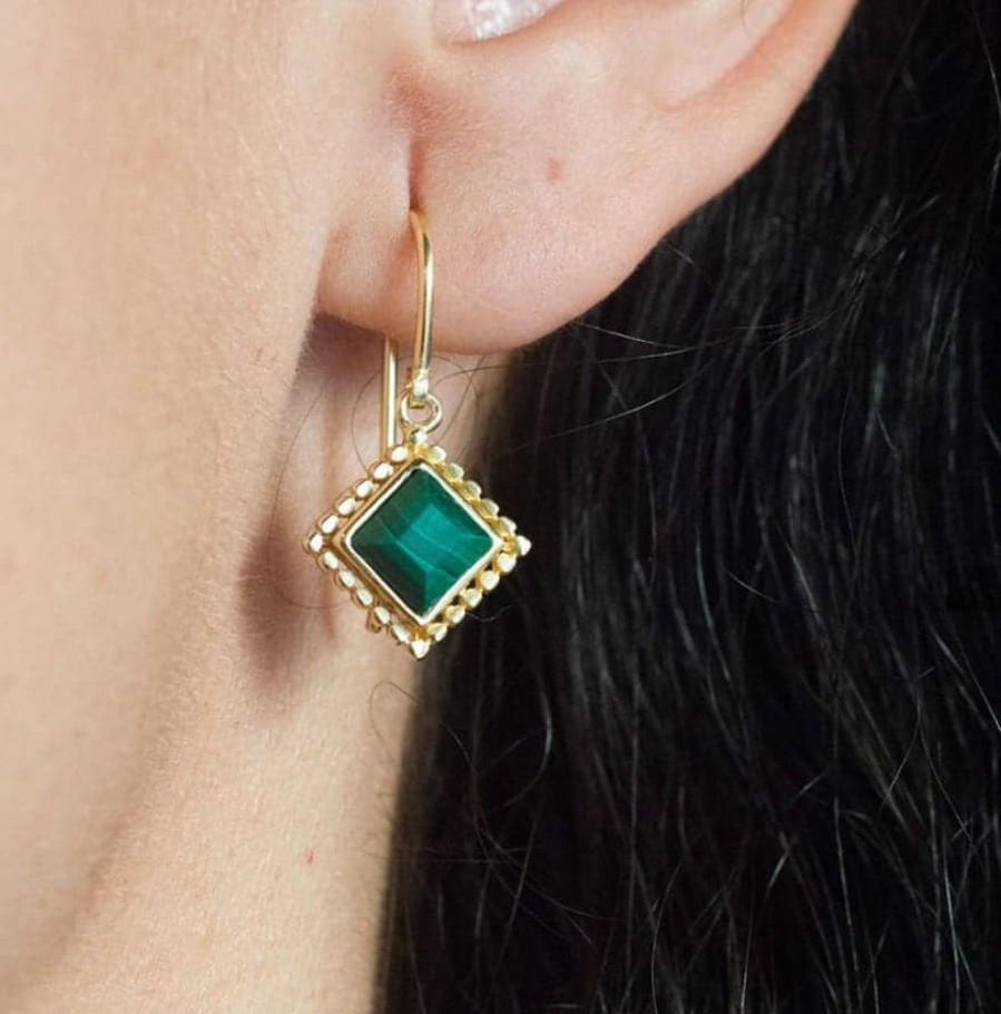 Earrings Azuni London | Azuni Etrusca Diamond Drop Earrings - Malachite