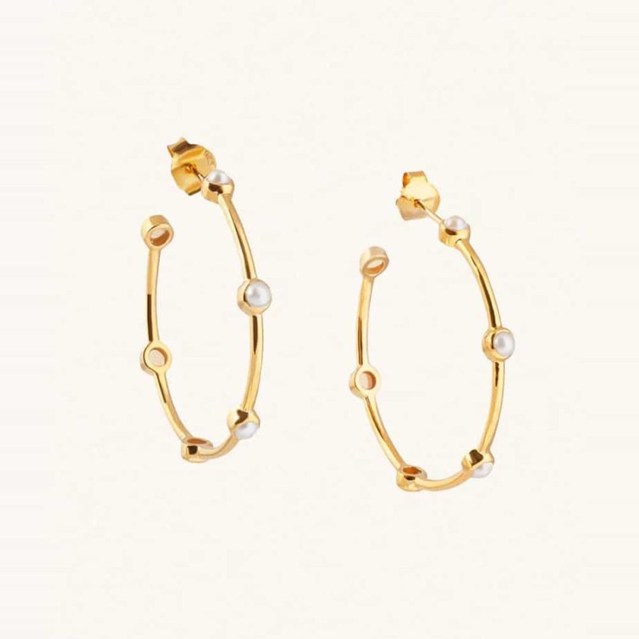 Earrings Luceir Jewellery | Gold Vermeil Pearl Studded Hoop Earring