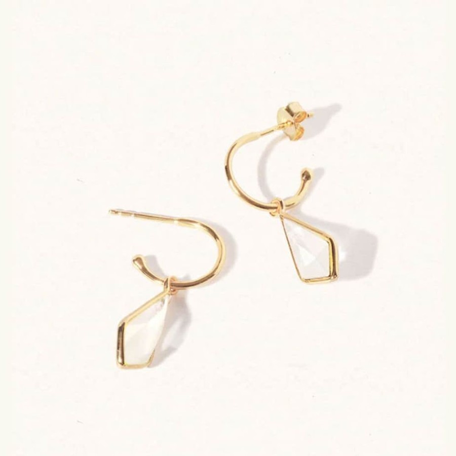 Earrings Luceir Jewellery | Gold Vermeil Moonstone Kite Charm Hoop Earring