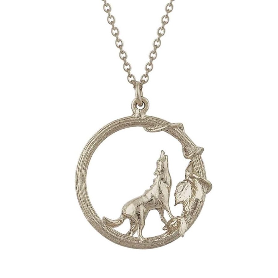 Necklaces Alex Monroe | Alex Monroe Silver Column Loop Necklace With Howling Wolf